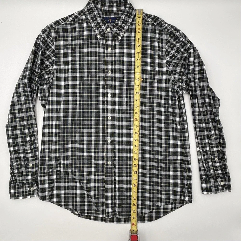 Polo Ralph Lauren Shirt Mens Large L Green Blue Plaid Long Sleeve Button Down